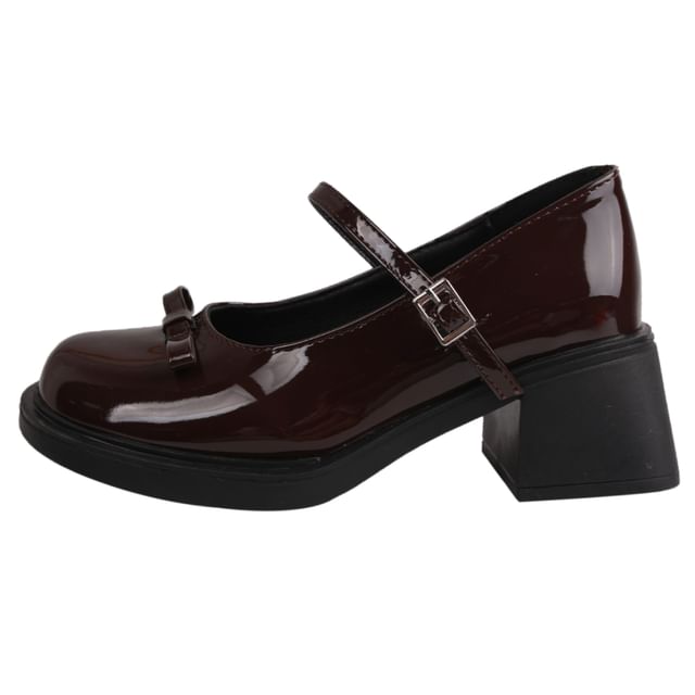 Bow Pumps Jane Mary Heel Chunky