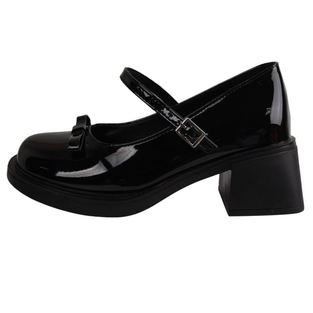 Bow Pumps Jane Mary Heel Chunky