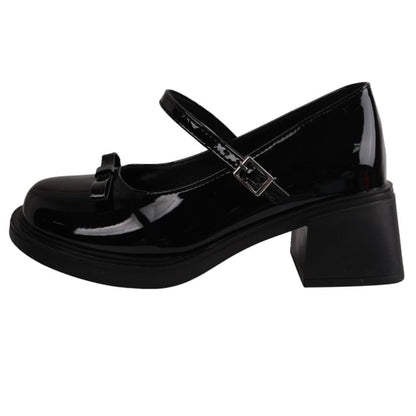 Bow Pumps Jane Mary Heel Chunky