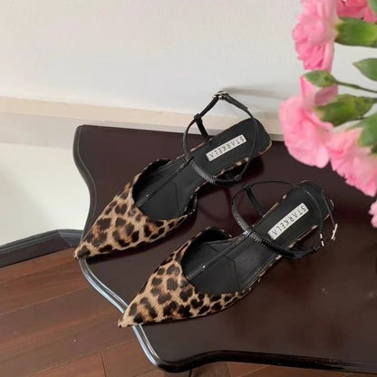 Leopard Print Pointed Toe Slingback Sandals
