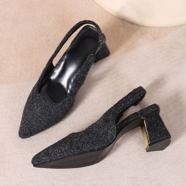 Slingback Block Pointed Heel Toe Pumps