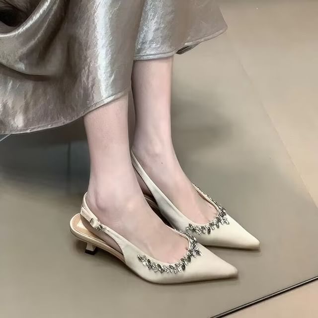 Pumps Rhinestone Toe Stiletto Slingback Pointed Heel