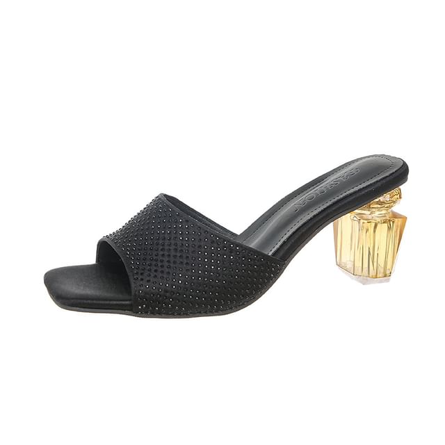Heel Block Sandals Plain Slide