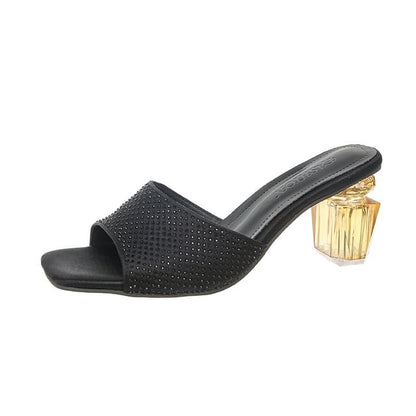 Heel Block Sandals Plain Slide