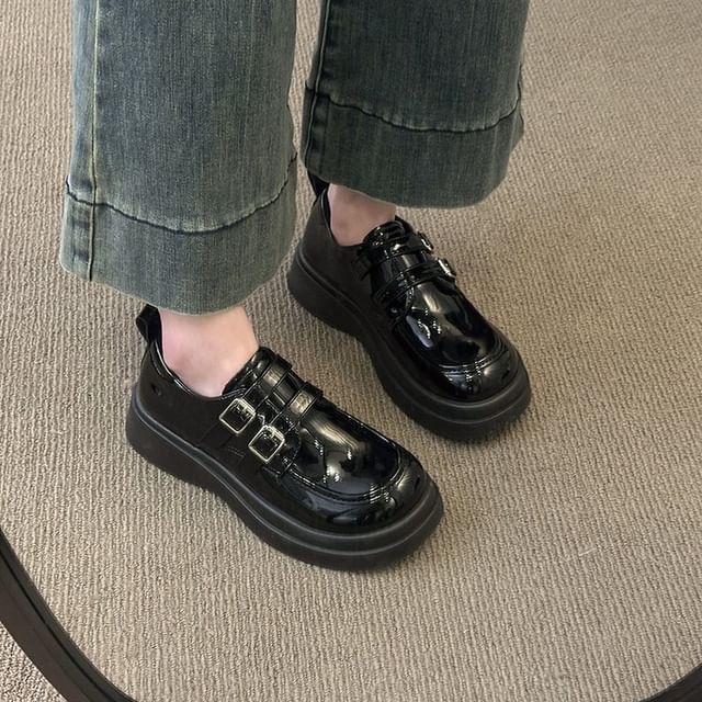 Leather Faux Loafers Platform Buckled