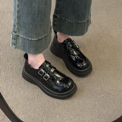 Leather Faux Loafers Platform Buckled
