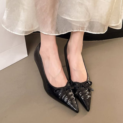 Lace-Up Heel Pumps Pointed High Toe