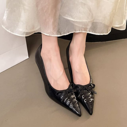 Lace-Up Heel Pumps Pointed High Toe