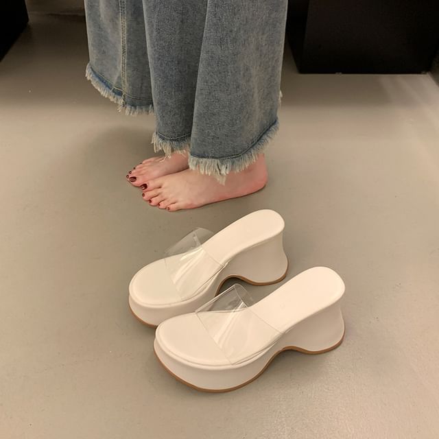 Sandals Slide Platform Panel PVC Wedge Heel