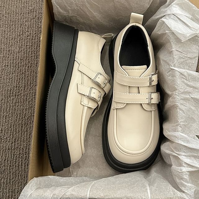Leather Faux Loafers Platform Buckled