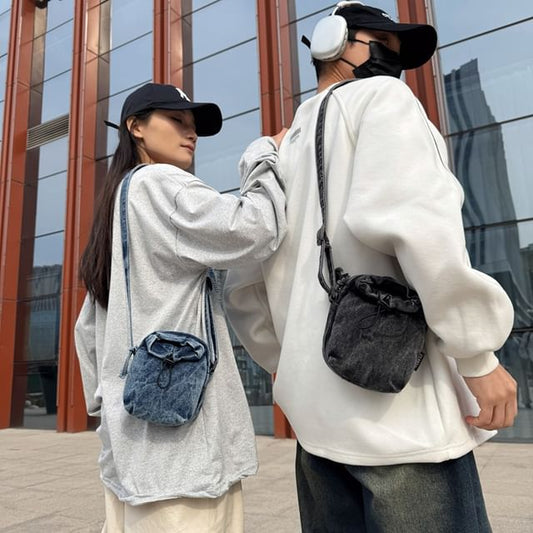 Drawstring Crossbody Denim Phone Mobile Bag