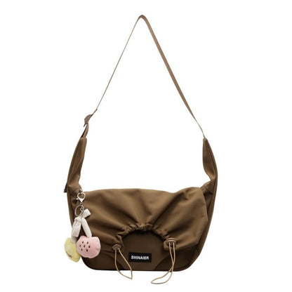 Drawstring Flap Bag Crossbody Plain