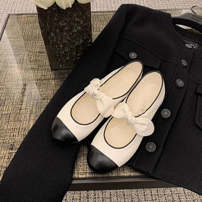 Tone Leather Faux Two Flats Bow Ballet