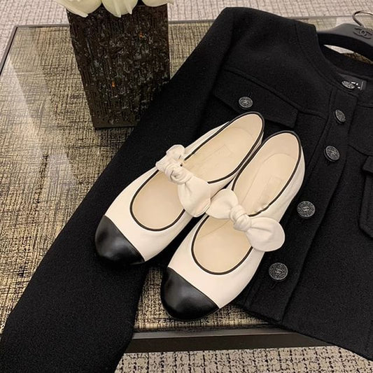 Tone Leather Faux Two Flats Bow Ballet