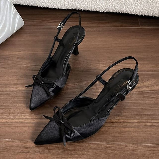 High Sandals Pointy Heel Slingback Bow Plain