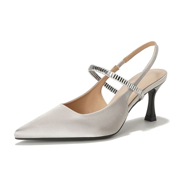 High Heel Rhinestone Slingback Sandals Pointy