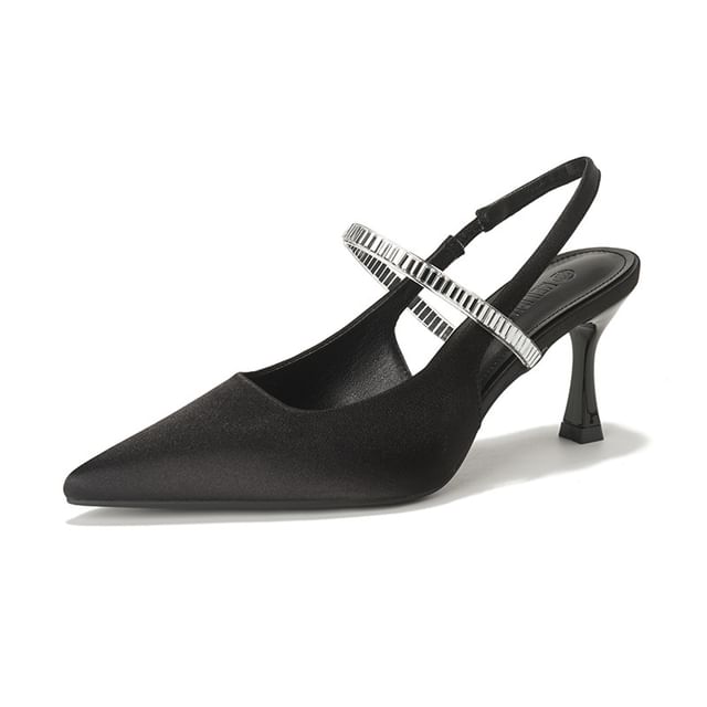High Heel Rhinestone Slingback Sandals Pointy