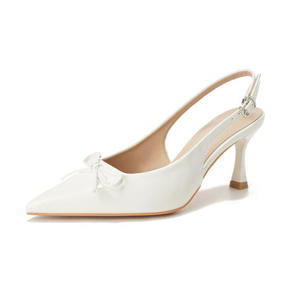 Heel Slingback Plain Sandals Pointy Bow High