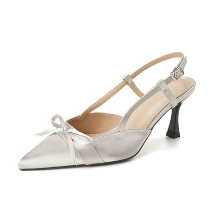 High Sandals Pointy Heel Slingback Bow Plain