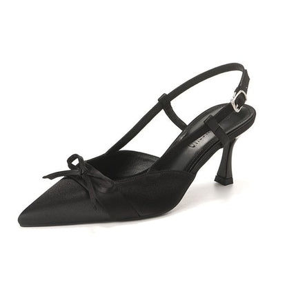 High Sandals Pointy Heel Slingback Bow Plain