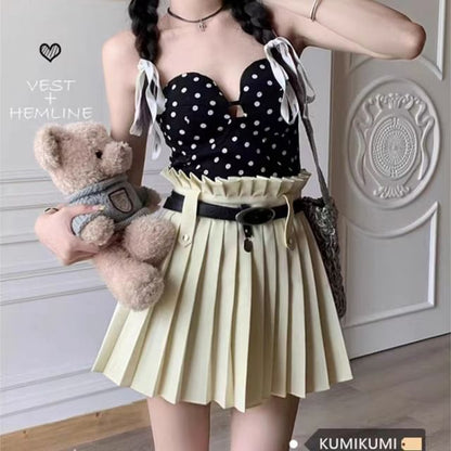 Skirt A-Line Pleated Mini Rise Belted Plain High