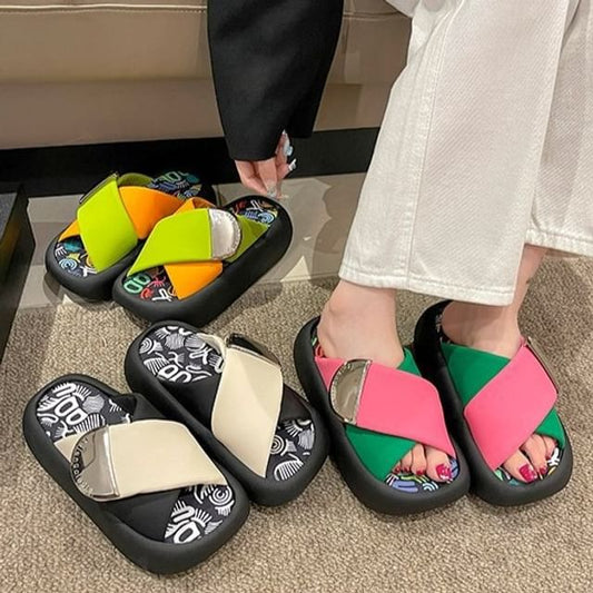 Sandals Cross Two Platform Tone Faux Leather Strap