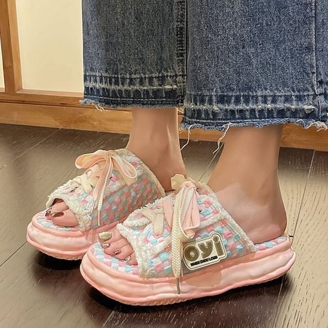 Sandals Checkerboard Sneakers Platform Frayed Lace-Up
