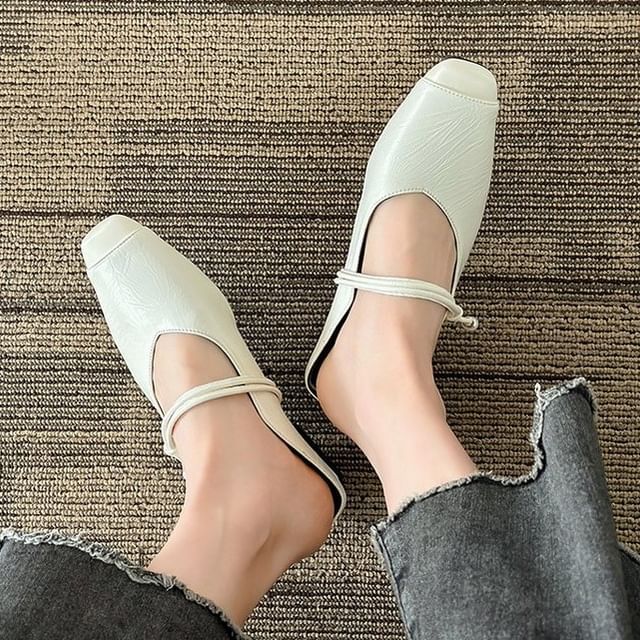 Faux Heel Plain Mules Mary Leather Jane Low