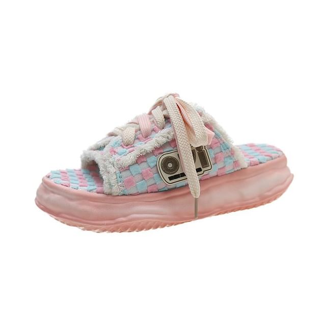 Sandals Checkerboard Sneakers Platform Frayed Lace-Up