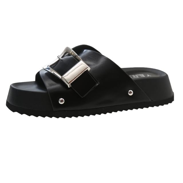 Platform Leather Buckled Sandals Faux