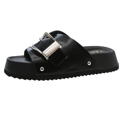 Platform Leather Buckled Sandals Faux