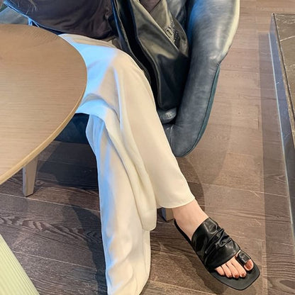 Loop Square Toe Faux Ruched Slide Sandals Leather