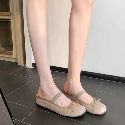 Hidden Jane Round Satin Bow Mary Wedge Toe Mules
