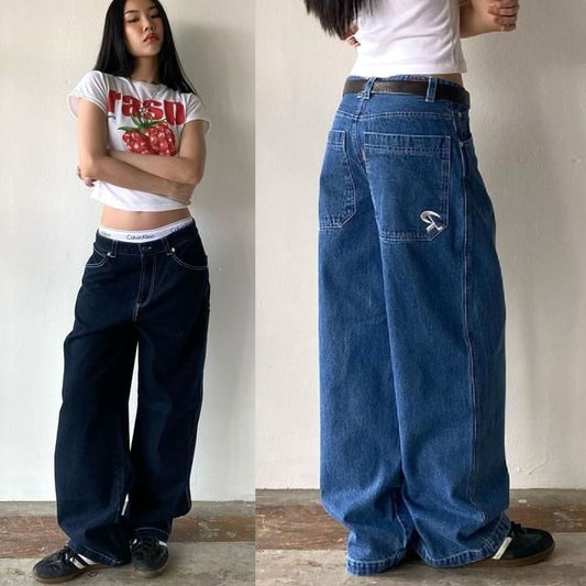 Low Rise Washed Loose-Fit Wide-Leg Jeans
