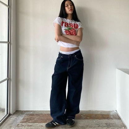 Washed Low Rise Loose-Fit Wide-Leg Jeans