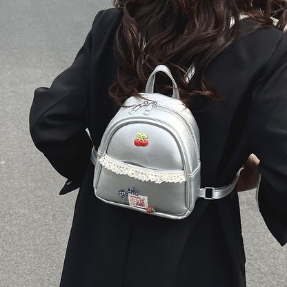 Sample Applique Lace Trim Faux Leather Backpack