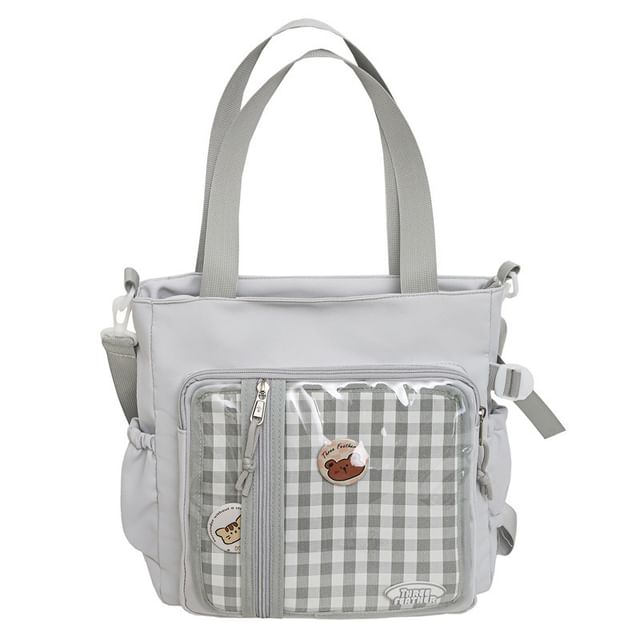 SampleSet: Gingham Multi-Pocket Tote Bag + Badge