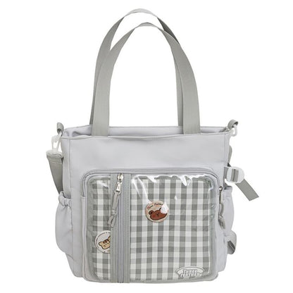 SampleSet: Gingham Multi-Pocket Tote Bag + Badge