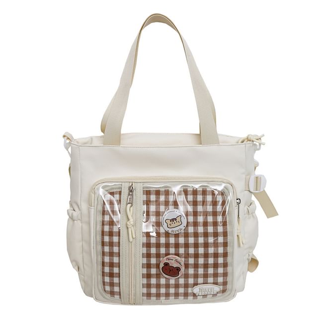 SampleSet: Gingham Multi-Pocket Tote Bag + Badge
