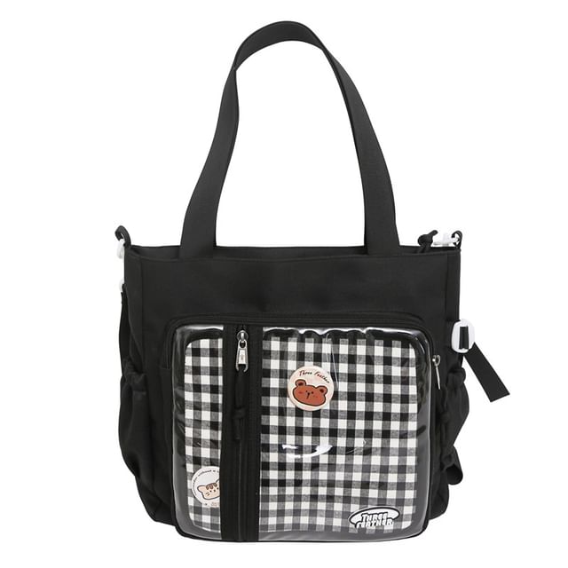 SampleSet: Gingham Multi-Pocket Tote Bag + Badge