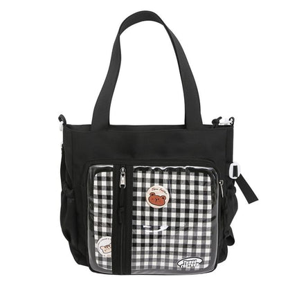 SampleSet: Gingham Multi-Pocket Tote Bag + Badge