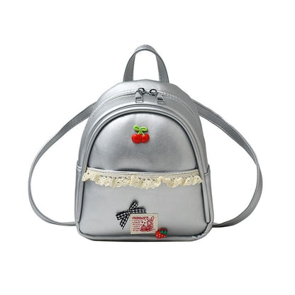 Sample Applique Lace Trim Faux Leather Backpack