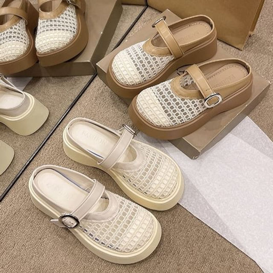 Cutout Mary Jane Mules Platform