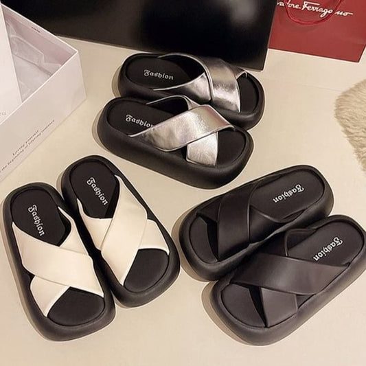 Platform Criss Slide Sandals Cross