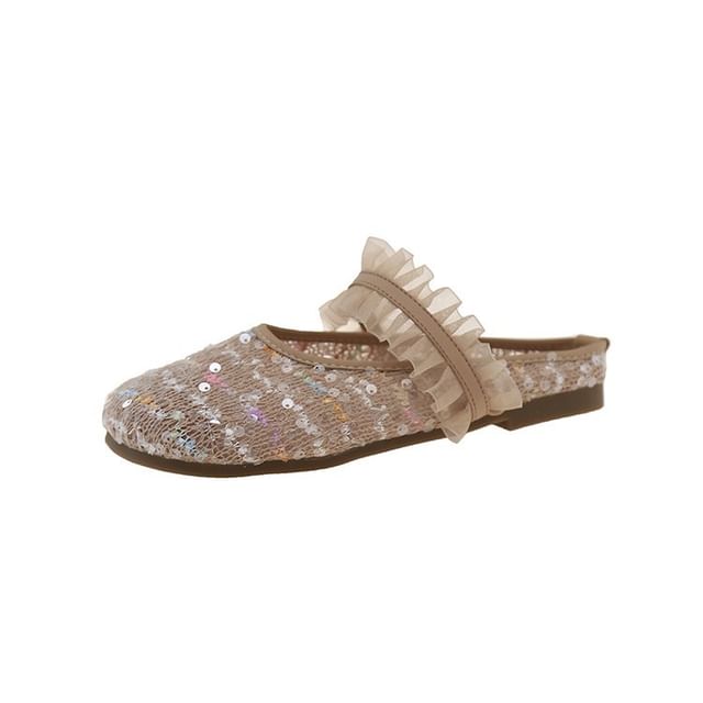 Mules Jane Sequin Mary Toe Mesh Round