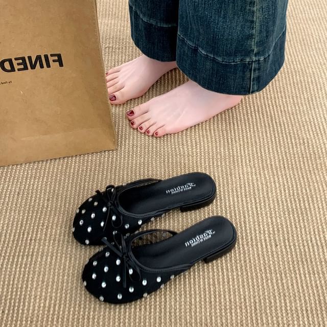 Rhinestone Mules Bow Mesh