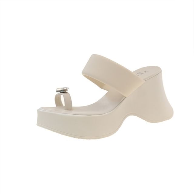 Wedge Toe Loop Sandals Platform Heel Rhinestone Slide