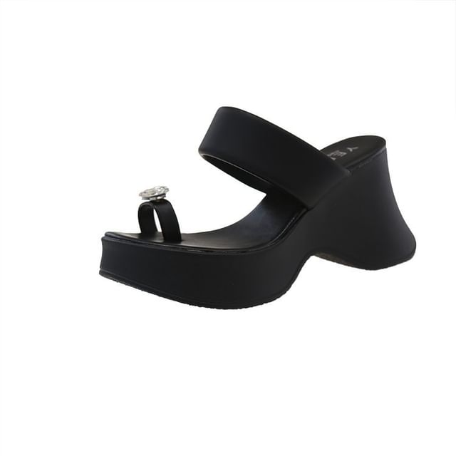 Wedge Toe Loop Sandals Platform Heel Rhinestone Slide
