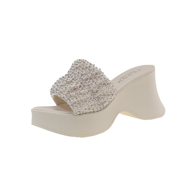 Sandals Rhinestone Slide Platform Heel Wedge