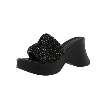 Sandals Rhinestone Slide Platform Heel Wedge